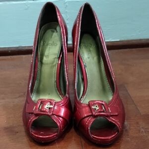 Paolo Shiny Red Buckle Heels